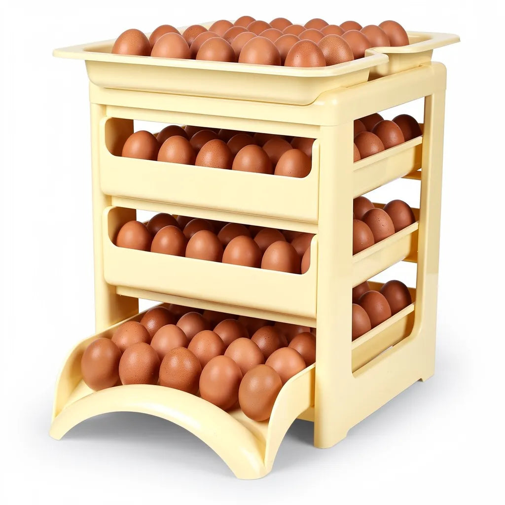 Organizador de ovos rolante amarelo com 4 andares fundo branco - Vittara Decor