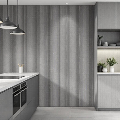 Painel ripado autocolante cinza em parede de cozinha contemporânea — Vittara Decor