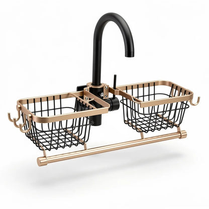 Organizador porta esponja alumínio dourado montado em torneira - Vittara Decor