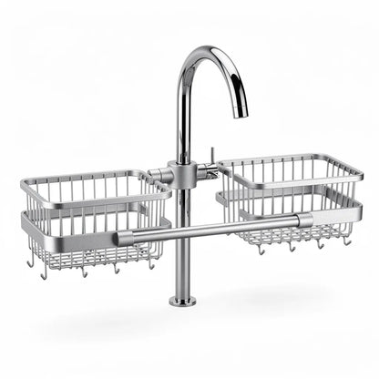 Organizador porta esponja alumínio prata montado em torneira - Vittara Decor