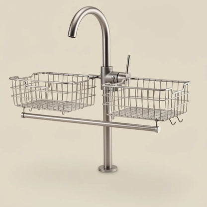 Organizador porta esponja alumínio prata montado em torneira neutra - Vittara Decor