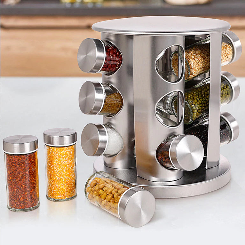 Porta temperos giratório em inox para bancada e organização da cozinha - Vittara Decor