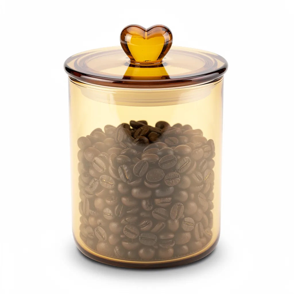Pote de vidro hermético Médio 950ml com puxador coração fundo branco - Vittara Decor