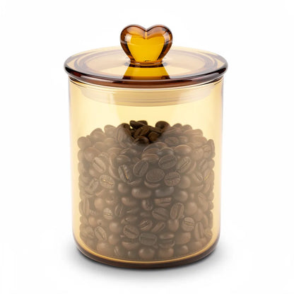 Pote de vidro hermético Médio 950ml com puxador coração fundo branco - Vittara Decor