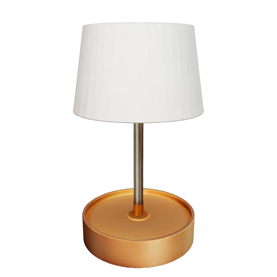 Abajur de mesa LED recarregavel sem fio com base dourada, modelo 3D para girar e ver a peca