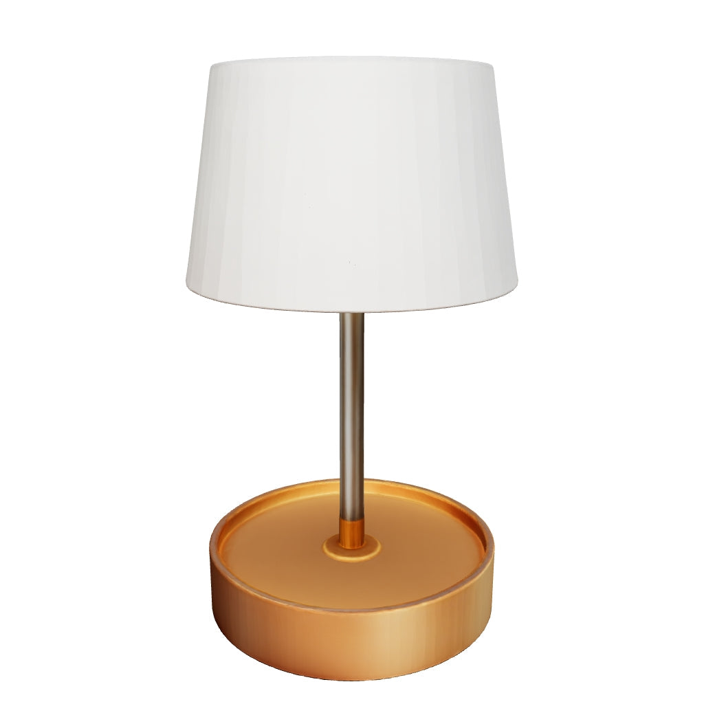 Abajur de mesa LED recarregavel sem fio com base dourada, modelo 3D para girar e ver a peca