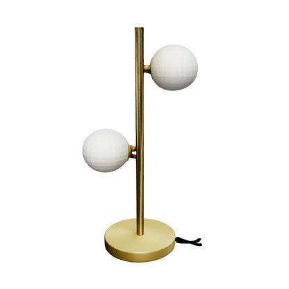 Abajur de mesa dourado com dois globos de vidro, modelo 3D para girar e ver as proporções