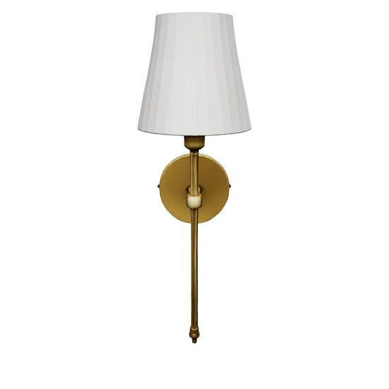 Arandela de parede retrô com cúpula de tecido branca e acabamento dourado, uma unidade, modelo 3D para girar