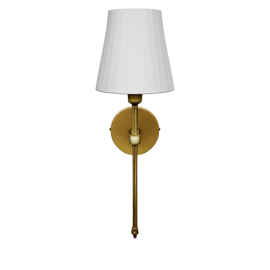 Arandela de parede retrô com cúpula de tecido branca e acabamento dourado, uma unidade, modelo 3D para girar