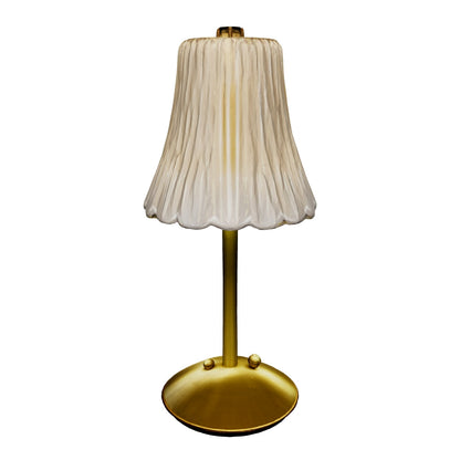 Luminaria de mesa sem fio dourada com cupula plissada, modelo 3D para girar e ver a peca