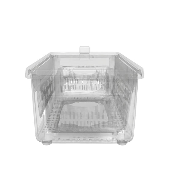 Organizador de geladeira transparente com cesto deslizante, modelo 3D para girar e ver a estrutura