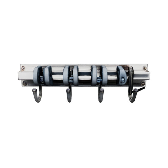 Suporte de parede em inox com ganchos para vassouras e rodos, modelo 3D para girar e ver a peça