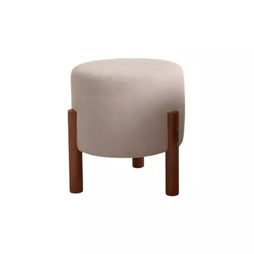 Puff Apollo Redondo em Linho com Pés de Madeira cor Bege - Vittara Decor