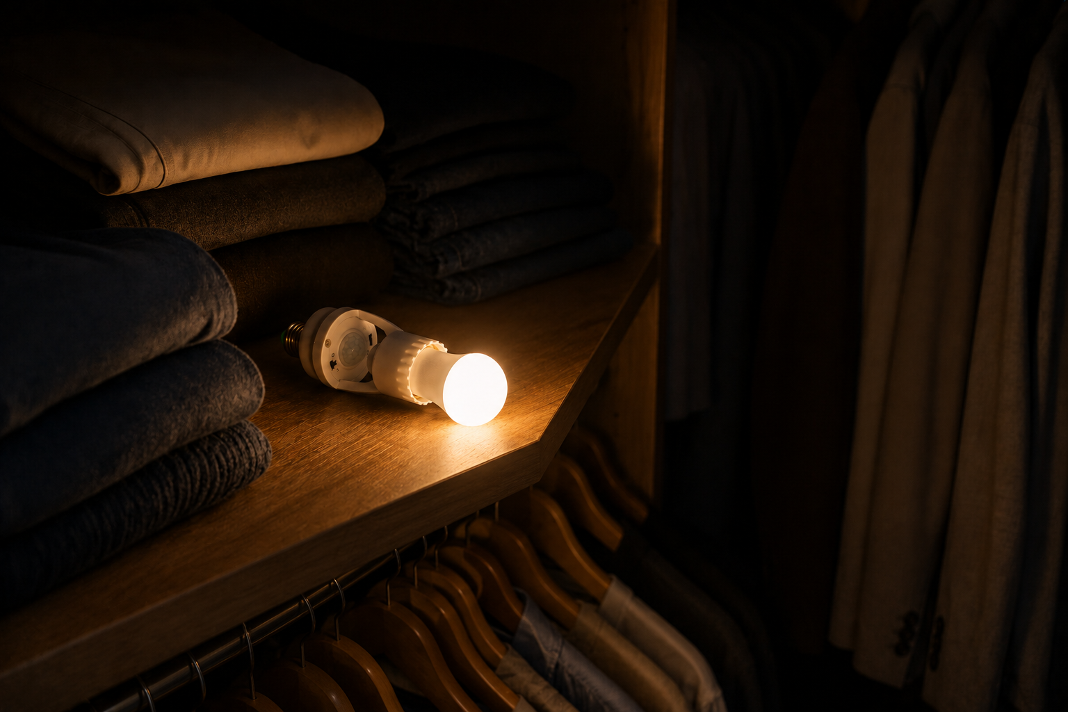 Sensor de presença acendendo a luz na prateleira do closet - Vittara Decor