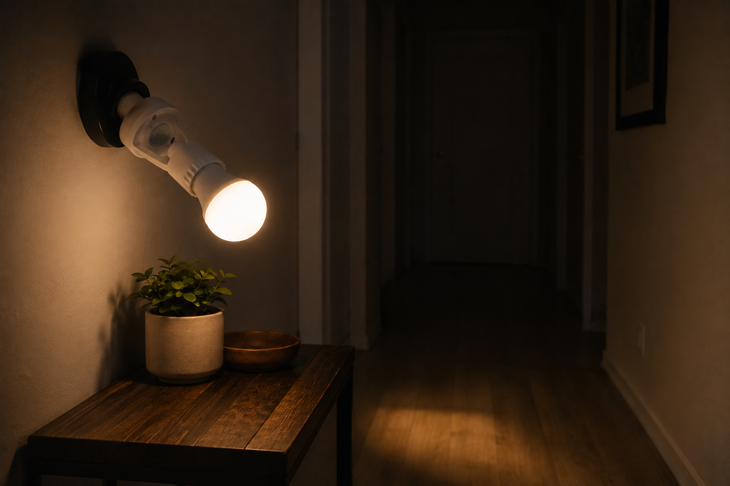 Sensor de presença acendendo a luz do corredor à noite - Vittara Decor