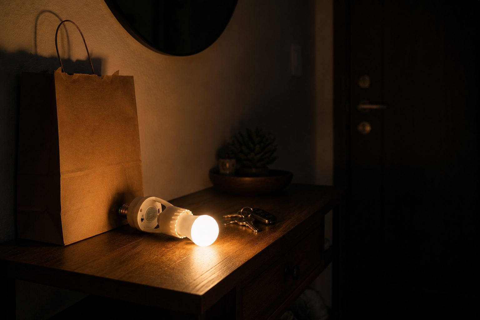 Luz da entrada acesa por sensor ao chegar em casa à noite - Vittara Decor
