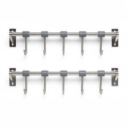 Kit 2 unidades suporte para vassouras inox dois trilhos idênticos fundo branco - Vittara Decor