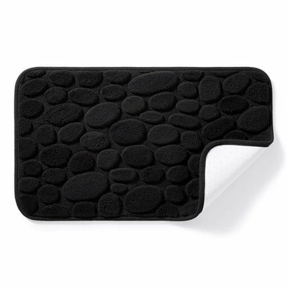 Tapete antiderrapante absorvente cor Preto em algodão com padrão seixos em relevo em fundo branco - Vittara Decor