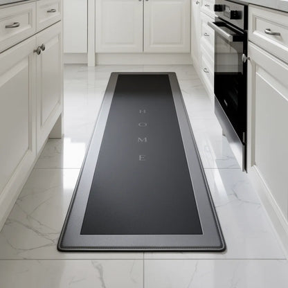 Tapete antiderrapante cozinha preto no corredor de cozinha clássica branca com forno duplo embutido na parede - Vittara Decor